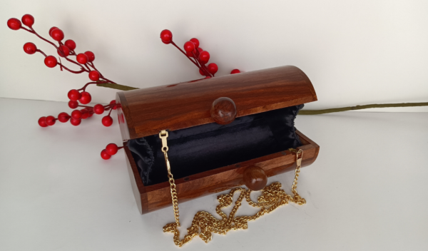 Tube clutch, handmade from walnut wood, stylish accessory for evening wear, gift for her