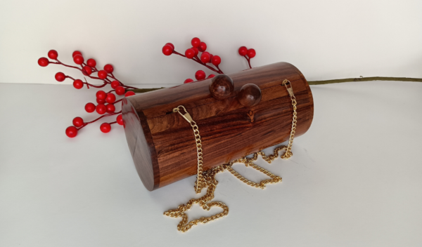 Tube clutch, handmade from walnut wood, stylish accessory for evening wear, gift for her