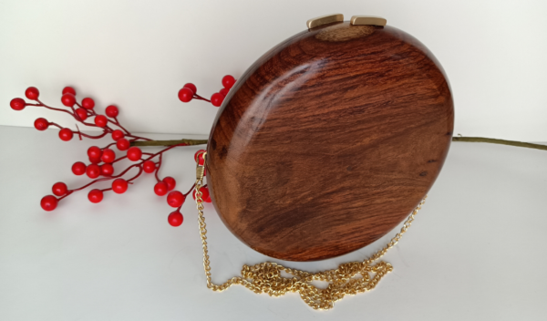 Wooden tablet clutch, handmade from walnut wood, a stylish accessory for an evening outfit, design 2024.