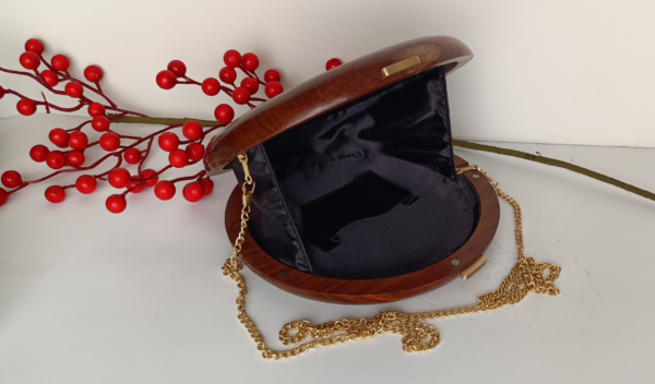 Wooden tablet clutch, handmade from walnut wood, a stylish accessory for an evening outfit, design 2024.