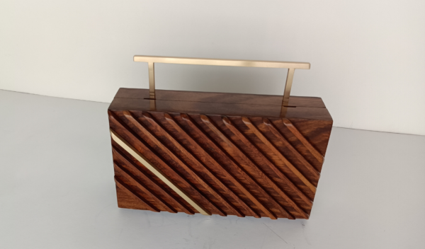 Wooden clutch bag with gold insert, completely handmade. Unique birthday gift for a fashionable girl.