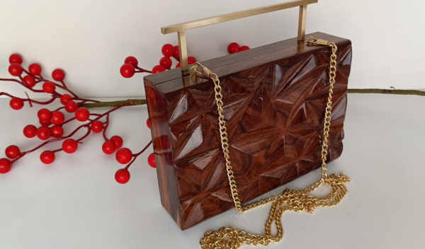 Clutch with 3D wood carvings, completely handmade. A stylish holiday gift for a fashionable girl, mother, wife.