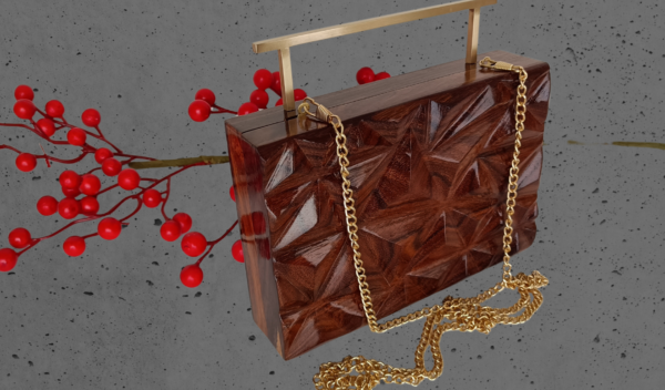 Clutch with 3D wood carvings, completely handmade. A stylish holiday gift for a fashionable girl, mother, wife.