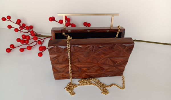 Clutch with 3D wood carvings, completely handmade. A stylish holiday gift for a fashionable girl, mother, wife.