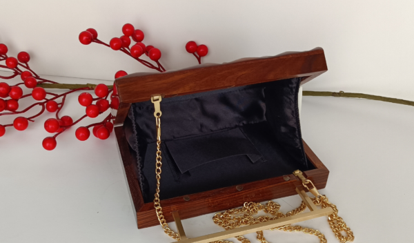 Clutch with 3D wood carvings, completely handmade. A stylish holiday gift for a fashionable girl, mother, wife.