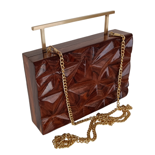 Clutch with 3D wood carvings, completely handmade. A stylish holiday gift for a fashionable girl, mother, wife.